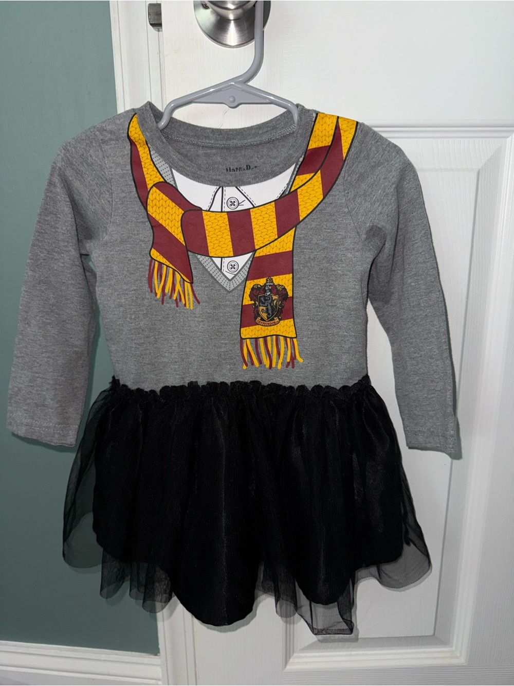 Grey Gryffindor-Inspired Kids Costume Dress with Black Tulle Skirt